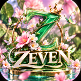 ZEVEN emblem: a jade glass Z with a gold crown, blossoms and butterflies