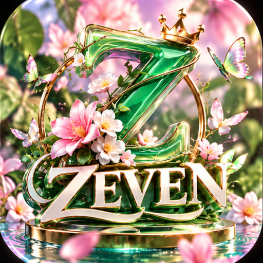 ZEVEN emblem: a jade glass Z with a gold crown, blossoms and butterflies